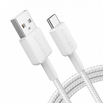Anker - Cable USB2.0 - USB-A a USB-C - Cable encerrado de nylon - Longitud 1.8m - Cargando rápido hasta 15W | Color blanco