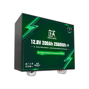 Bateria Idealakku série IB LiFePO₄ 12,8V 200Ah com BMS inteligente, Bluetooth e aquecimento integrado.