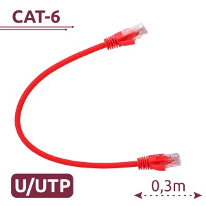 Cable UTP - Ethernet - Conectores RJ45 - Categoría 6 - 0,3 m - Rojo