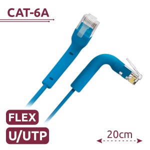 Cabo UTP flexível - Ethernet - Conectores RJ45 - Categoria 6A - 0,2 m - Cor azul