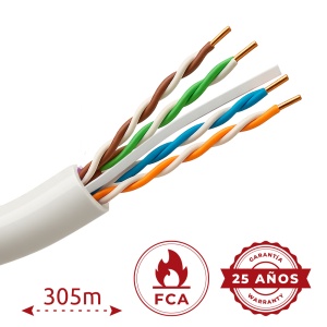 Cabo UTP rígido para exterior - Categoria 6 - Atende com 90m Fluke test - Condutor OFC, pureza 99.9% cobre - Bobine de 305 metros - Diâmetro 5.5 mm