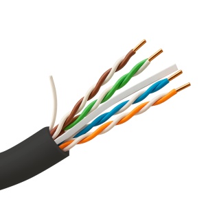 Cabo UTP rígido para exterior - Categoria 6 - Atende com 90m Fluke test - Condutor OFC, pureza 99.9% cobre - Bobine de 500 metros - Diâmetro 5.5 mm