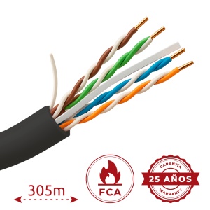 Cabo UTP rígido Safire - Categoria 6 - Atende com 90m Fluke test - Condutor CCA 23AWG - Bobine de 305 metros - Revestimento especial para exterior