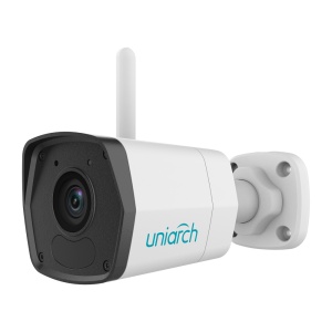 Câmara IP Bullet WiFi Uniarch - 2 MP | Lente 2.8 mm | microSD 512 GB - IV 30 m | DWDR - Ultra Motion Detection - Wi-Fi | IP67 - Mic | Botão de reset