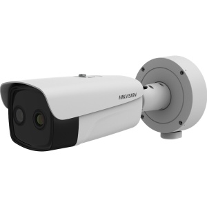 Câmara térmica Dual IP Hikvision Gama SOLUTIONS - Sensor térmico 384x288 VOx | Lente 9.7 mm - Sensor óptico 1/2.7” 4 Mpx | Lente 4 mm - Sensibilidade térmica ≤ 35mK - Intervalo de medição de temperatura -20~550ºC / ±2ºC| PoE - IP66 | Sobretensões 6000V |