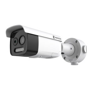 Câmara Térmica IP Dupla Hikvision Gama PRO - Sensor térmico 160x120 VOx | Lente 3.6mm - Sensor ótico 1/2.7” 5Mpx | Lente 4.3 mm - Sensibilidade térmica ≤25mK (25°C, F1.0) - Deteção e alarme preventivos de incêndios - Intervalo de medição temp -20~150ºC /