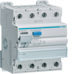 CFC625A - Inter. Dif. 3P + N 25A 300 MA TYPE AC 4M HAGER EAN: 3250611621416