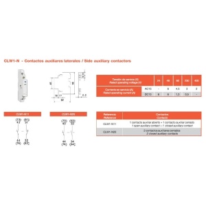 CONTACTO AUXILIAR LATERAL PARA DISJUNTO MOTOR 1NC + 1NO CLW1-N11