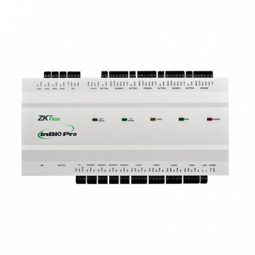 Controlador de acesso multi-identificação - Facial, impressão digital, cartão, QR dinâmico ou PIN - Comunicação TCP/IP - 4 leitores por Wiegand | 8 leitores por OSDP - Saída de relé para 4 portas - Software de controlo de acessos ZKBioCV