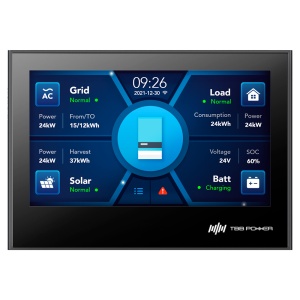 Ecrã LCD TBB - Compatível com os inversores RioSun II - Monitorização, programação e controlo - Sistemas em paralelo e trifásicos - Comunica com baterias e geradores