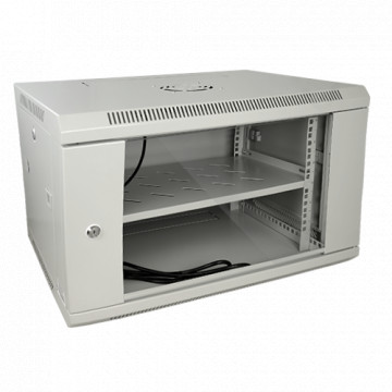 Gabinete rack a muro - Hasta 6U rack de 19" - Hasta 60 Kg de carga - Con ventilación e guarnaciones a cables - Admirador e bandeja incluido - Extensión de 6 papas fritas incluido