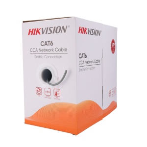 Hikvision cabo UTP categoria 6 - Condutor CCA - Diâmetro 23 AWG-0,56mm - Certificado Eca/UL CM - Fornecido numa caixa de cartão de 305m. - Revestimento em PVC cinzento