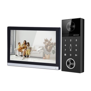 Kit de videoporteiro 4 Mpx - Tecnologia IP &amp; WiFi - Placa e monitor | Permite 16 monitores mais - Leitor MF, Bluetooth e PIN | PoE - Aplicação móvel com P2P | Relés internos no monitor - Montagem à superfície | IP65