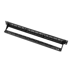 Leeres Patchpanel mit 24 UTP/RJ45-Ports. - 1U-Rackformat - Ohne Elektronik - 1U-Größe für einfache Installation - Dual-IDC: 110 IDC und Krone IDC - Inklusive Kabelorganisation