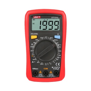 Multímetro digital de mano Lcd - Medición de Voltaje em DC e AC hasta 250V - Medición de intensidad em DC hasta 10A - Medición de temperatura - Medición de Resistencia - Zumbador a prueba de continuidad