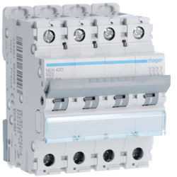 NEN420 - Disjuntor 4P 20A B 6/10kA 4M HAGER EAN:3250614620003