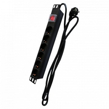 Power outlet - Balthase shape 1u - 6 outputs up to 250vac / 16 to max. - Turn/off switch - Restart button for overloads - Black color