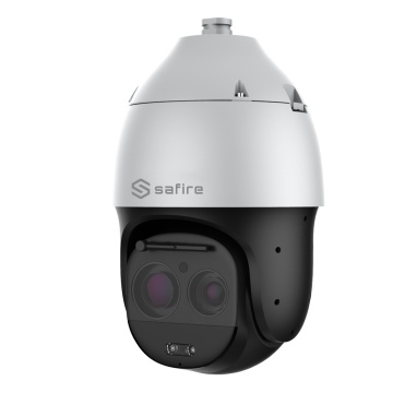 SAFIRE Motorisierte Kuppel – 1/1,8 Zoll Progressive Scan CMOS – 63-facher optischer Zoom und Laserbeleuchtung bis zu 500 m – automatische Verfolgung | EIS (elektronischer Bildstabilisator) – künstliche Intelligenz und aktive Abschreckung – kostenloses ONVIF-kompatibles Plugin