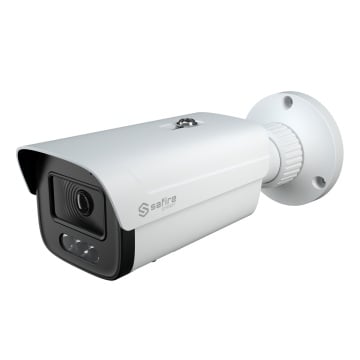Safire Smart – I1-Bullet-IP-Kameraserie mit aktiver Abschreckung – 8 Megapixel Auflösung (3840 x 2160) – 2,8 mm Objektiv | MIC und Lautsprecher | Dual-Licht 40 m – KI: Klassifizierung von Mensch und Fahrzeug – IP67 wasserdicht | PoE (IEEE802.3af)
