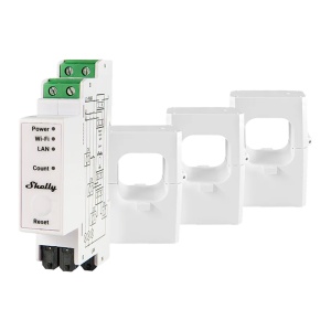 Shelly Pro 3EM 400A - Medição trifásica de alta precisão até 400A - 3x Pinças 400A Incluídas - WiFi 2.4GHz / Bluetooth / LAN - Suporta AC 110-240V / Medidor de consumo - Compatível com a Alexa e o Google