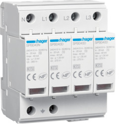 SPB440R – Grenze. Ungefähr. 4P T2 TNS/TT 40kA AC HAGER EAN:3250615515599