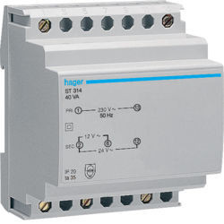 ST314 - Transf. Security 230V/12-24V 40VA 4m Hager EAN: 3250615703149