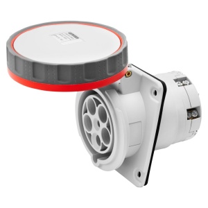 Tomada fixa de encastrar a 10°, IP66/IP67, 3P+T, 63 A, 400 V, 6 h, contacto piloto