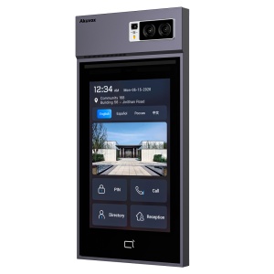 Vandalismusgeschützte IP-Video-Gegensprechanlage IK08. - Kamera 5 Mpx/2 Mpx | Zwei-Wege-Audio und -Video – Gesichtserkennung, Karte, PIN, NFC, BLE und QR | 3 Staffeln - Wohnungen | PoE+, Standard-SIP – 10-Zoll-IPS-Touchscreen | Cloud-Wartung – Verbindung über Cloud | Ausgabe