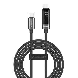 Veger - Cabo USB 2.0 para qualquer dispositivo - USB-C para USB-C - Conector com ecrã multifunções - Carregamento rápido PD 240W | 480Mbps - Comprimento 1.5m | Cor preta