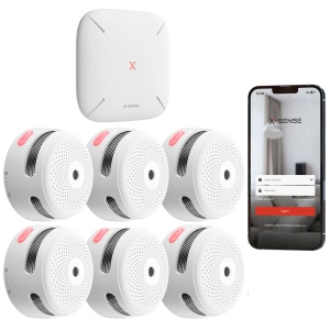 X -Sense Kit de détection de feu autonomes - Comprend 6 détecteurs de fumée XS01 -M et Hub SBS50 - Connexion SBS50 Hub pour la communication de l'application - vous permet d'activer les détecteurs 50 sur le même réseau - Alarme d'alarme 85 dB A 3M - certifié EN 14604