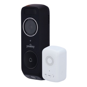 Youkey Videotimbre Dual Cam Wi-Fi - Lente superior: 3 MP | 2.4 mm | 160º - Lente inferior: 2 MP | 2.4 mm | 101º - Sensor PIR | IV 5 m | Luz branca 2 m - Detecção de pessoas / pacotes - Wi-Fi 6 | 6400 mAh | IP65