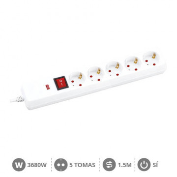 100005017 - 8433373074835Base múltipla com proteção 5T + Int. (3x1,5mm) 1,5M Branco