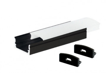 204025038 Kit de profil en aluminium translucide 2 m pour les bandes LED jusqu'à 12 mm noirs