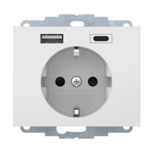 48047009 - K.1/K.5 - Schuko c/ USB A+C, blanco HAGER Ean:4011334528388
