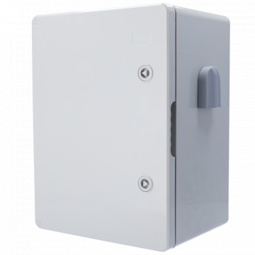 Armário de poliéster - Dimensões exteriores 40x30x22 cm - Grau de protecção IP65 - Filtro de ventilação - Carril Din ajustável - Cor cinza
