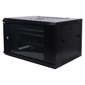 Armário rack integrado Uniview - Capacidade de 6U para rack de 19" - Suporta montagem na parede ou no chão - Estrutura robusta com uma carga máxima de 60 kg - Kit completo: Ventoinha, prateleira e extensão elétrica