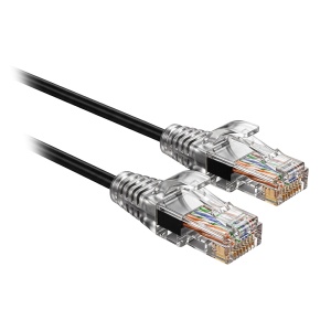 Cabo UTP Slim de ligação - Ethernet - Conectores RJ45 - Categoria 6A - 0,1 m - Cor preto
