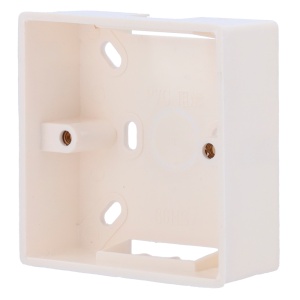 Caixa para mecanismo de botão-pulsador - Compatível com a seleção de produtos - Instalação embutida - Fabricado em plástico - Dimensões 86 (A) x 86 (L) x 33 (P) mm - Orifício para conexões