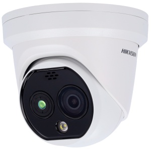 Cámara térmica IP dual Hikvision gama PRO - Sensor térmico VOx 256x192 | Lente de 2,1 mm - Sensor óptico de 1/2,7” 4 Mpx | Lente de 2,2 mm - PoE | IP67 | Audio | Alarma - IR 15 m | Luz blanca 30 m | Alarma sonora - Frecuencia de medición -20~150 °C / ± 8 °C