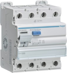 CPC640A - Inter. DIF. 3p+n 40a se. 300 mA AC HAGER EAN TYPE: 3250611621553