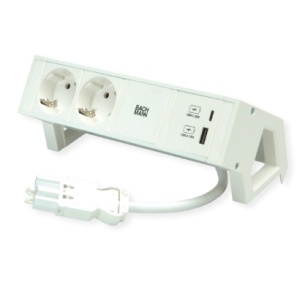 Desk2 PURE WHITE 2 Steckdosen+USBA&C, 0,20 m. Kabel+e