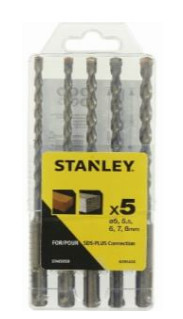 Étui en plastique Stanley - STA 85050 avec 5 SDS -Plus Forets 5 / 5.5 / 6/7 / 8 mm