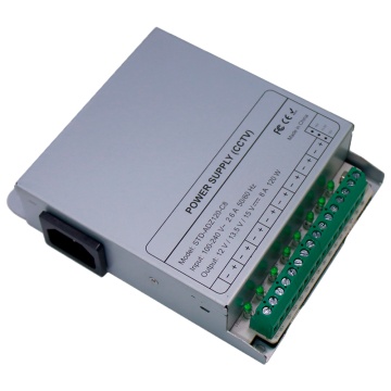 Fonte de alimentação comutada - Saída DC 12 V 10 A / 120 W - 8 saídas - Voltagem entrada 100 V ~ 240 V - 33 (Al) x 140 (Fo) x 108 (An) mm - Montagem em carril DIN