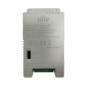 Fonte de alimentação multicanal Uniview - 4 canais - Saída 12VDC 4A (1A / canal) / 40W - Entrada 200 - 240VAC - Conector AC de entrada C4 - Compatível com as gamas Easy e Prime
