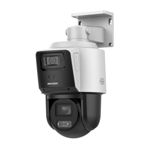 Hikvision Câmara tandem IP gama VALUE - Lente dupla (fixa 4Mpx + PTZ 4Mpx)) - Lente PTZ 5.76~57.6 mm 10X | IV 80 m - Lente fixa 2.8 mm | Luz híbrida 30 m - Detecção de movimento 2.0 - Micro SD | IP66 | Microfone integrado | PoE+