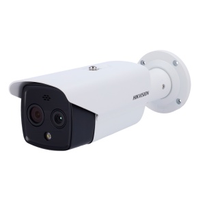Hikvision Gama PRO Dual IP Wärmebildkamera – Wärmesensor 160 x 120 VOx | 3,1-mm-Objektiv - 1/2,7" optischer Sensor 4 Mpx | 4-mm-Objektiv - Wärmeempfindlichkeit ≤ 40 mK - Präventive Branderkennung und Alarm - Wettermessrate -20~150 °C / ± 8 °C
