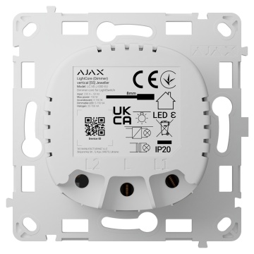 Interruptor de luz inteligente regulável por relé - Sem fios 868 MHz Jeweller - Alcance de comunicação até 900 m - Fonte de alimentação 230 V AC 50 Hz - Não há necessidade de cabo neutro - Ajax - LightSwitch LightCore (Dimmer) Vertical