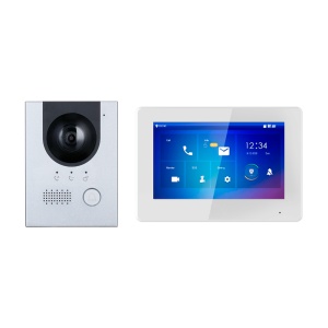 Kit de Videoporteiro - Tecnologia 2 fios e PoE - Inclui placa, monitor, Hub 2 fios e suporte - App Móvel com P2P - Montagem na superfície