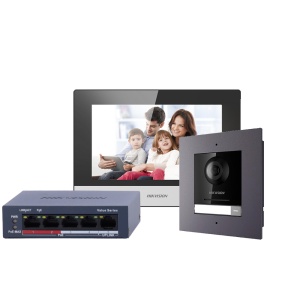 Kit de videoporteiro - Tecnologia IP e WiFi | Switch PoE - Placa e monitor | Permite 16 monitores mais - Switch PoE e microSD - Aplicação móvel com P2P | Relés internos no monitor - Montagem integrada | IP65