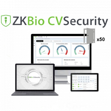 Licença de software para controlo de acesso - Módulo base de controlo de acesso - 50 portas - Utilizadores, horários e grupos de acesso - Capacidades, anti-passback e ligações globais - Compatível com dispositivos ZKTeco (Push/Pull)